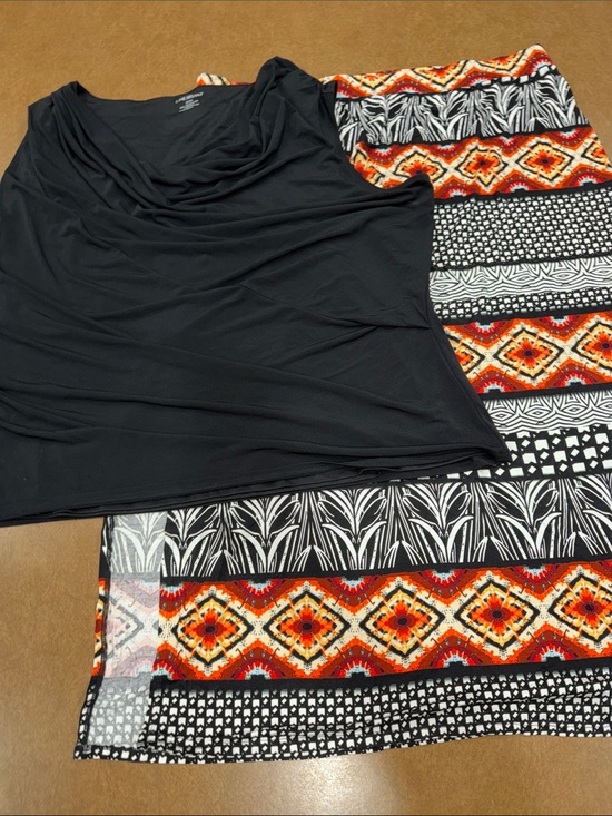 Lane Bryant Pants - Lane Bryant Black Draped Top w/ Abstract Orange/ Black Skirt Set-See  ALL Photos